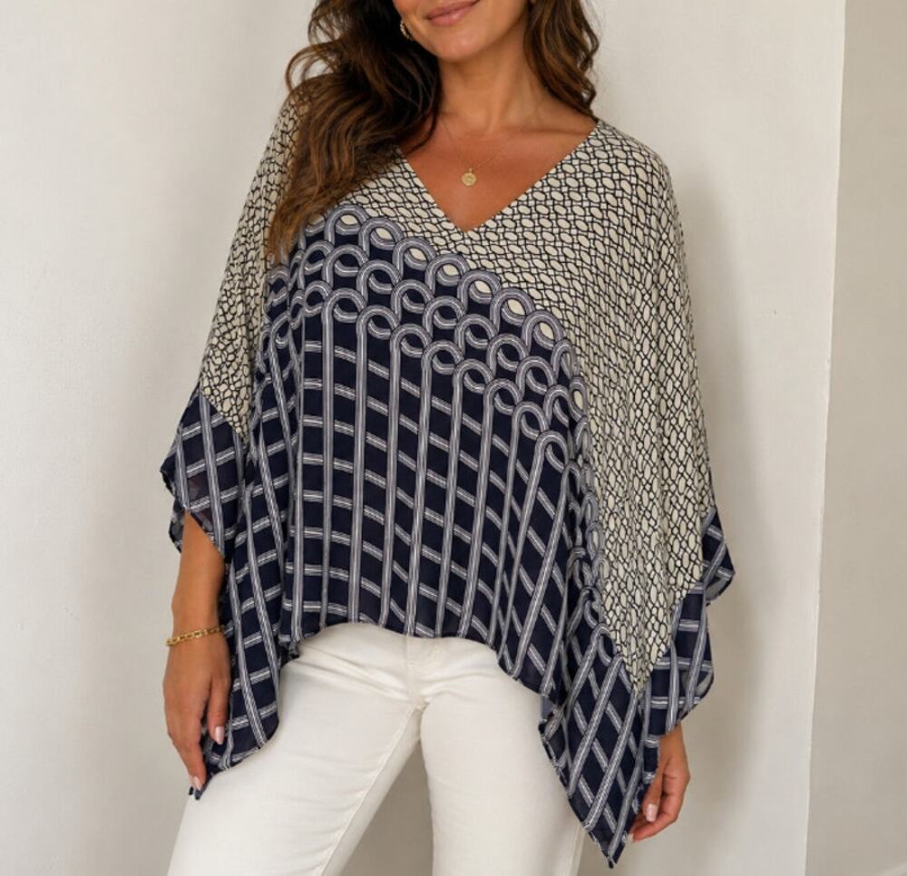 Womens St. John Georgette Chain Swirl Kaftan Top Silk Size L EUC!